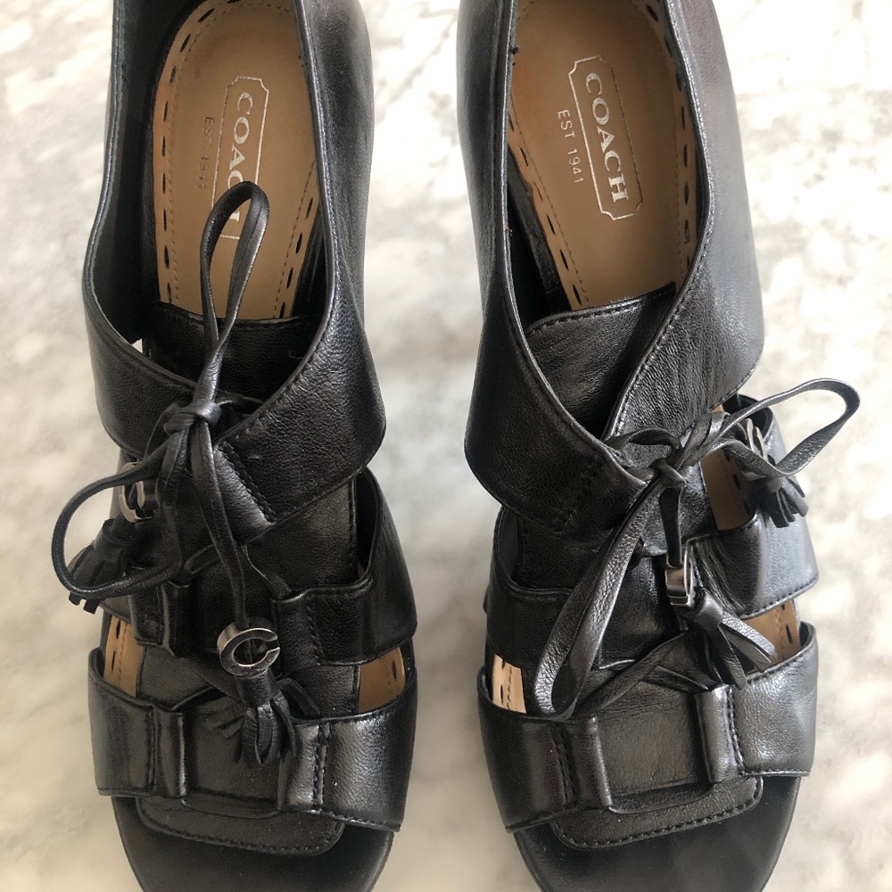 Coach Teagan lace up peep toe heels